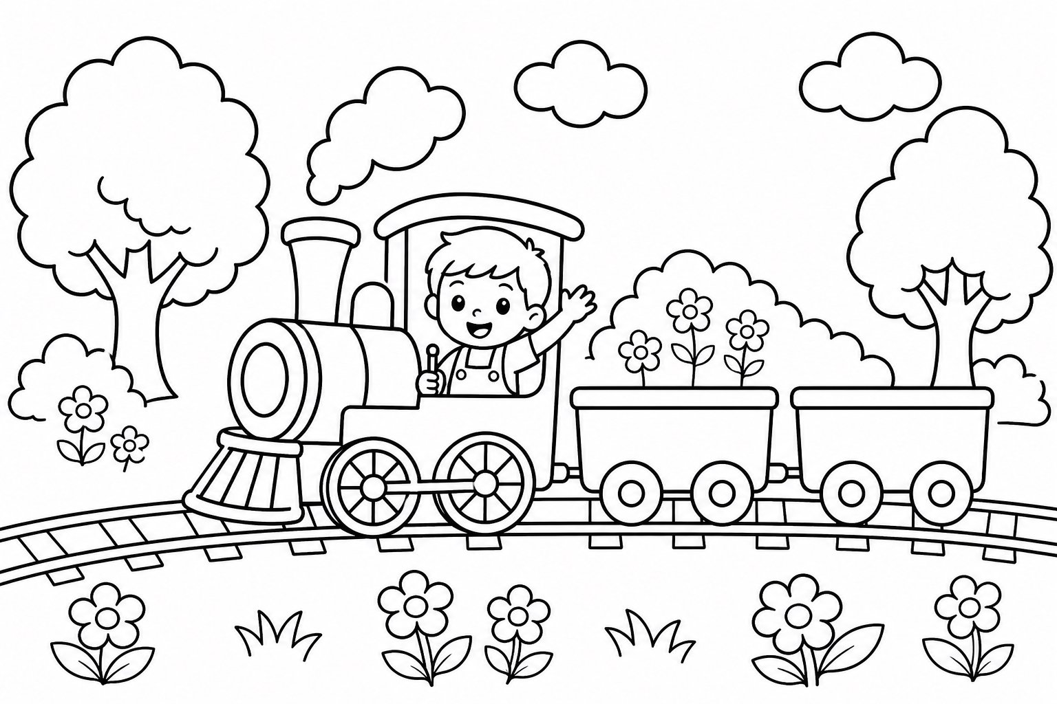 小さな電車を運転する子どもたち