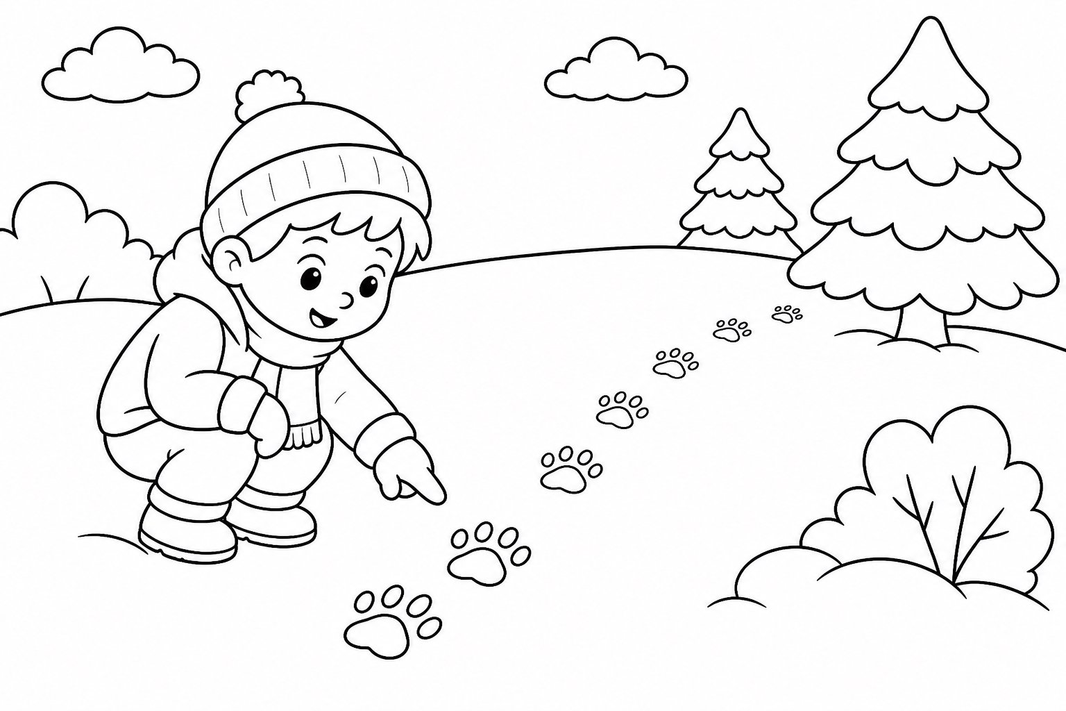 Enfants observant des empreintes dans la neige