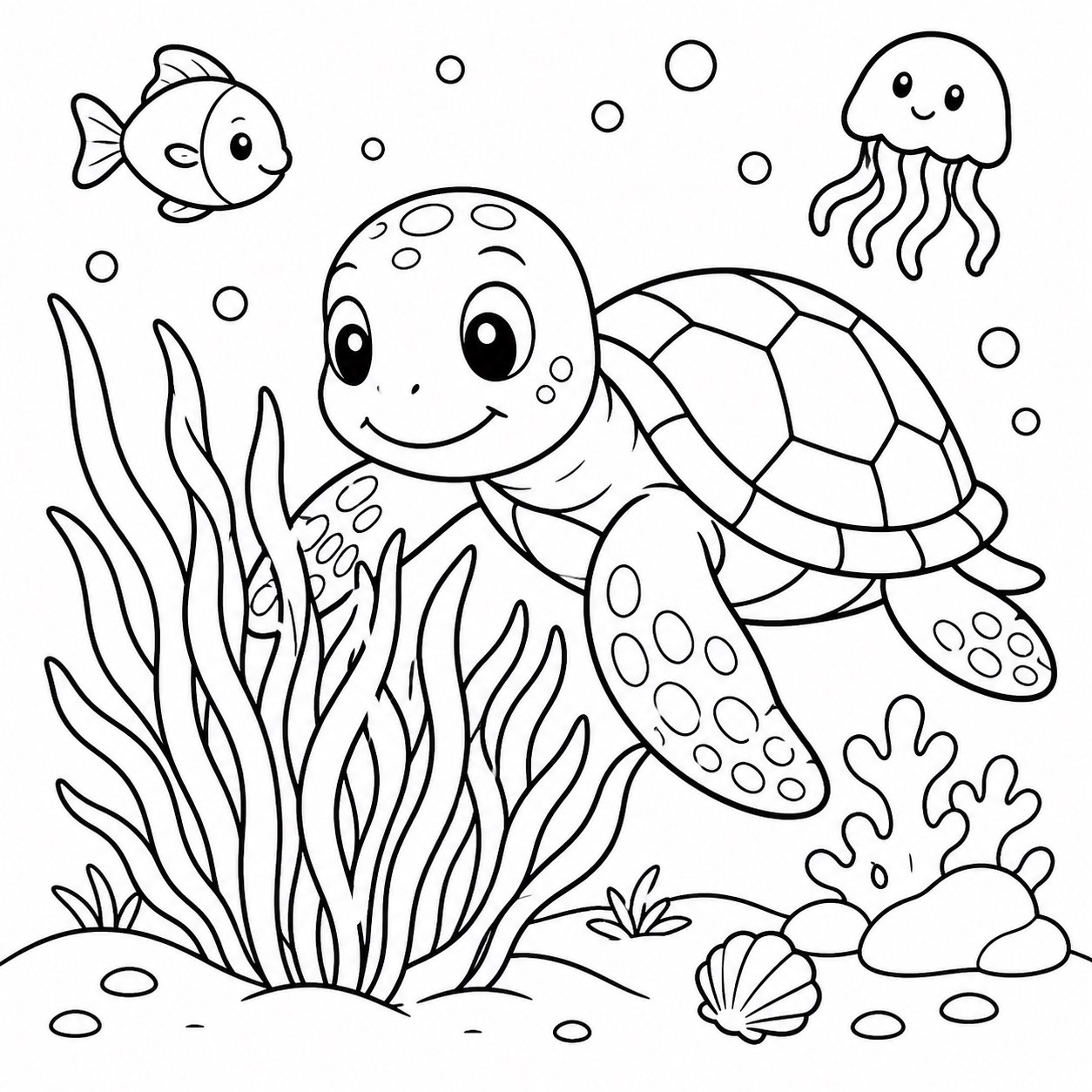 Tortuga marina protegiendo las algas