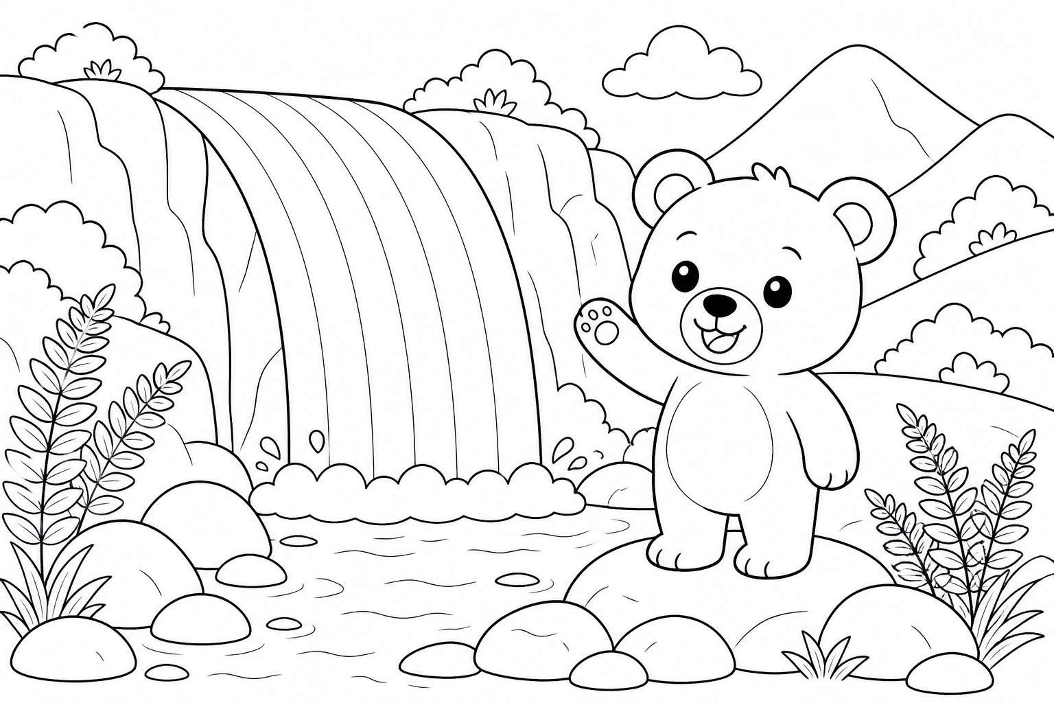 Kleiner Bär neben dem Regenbogenwasserfall