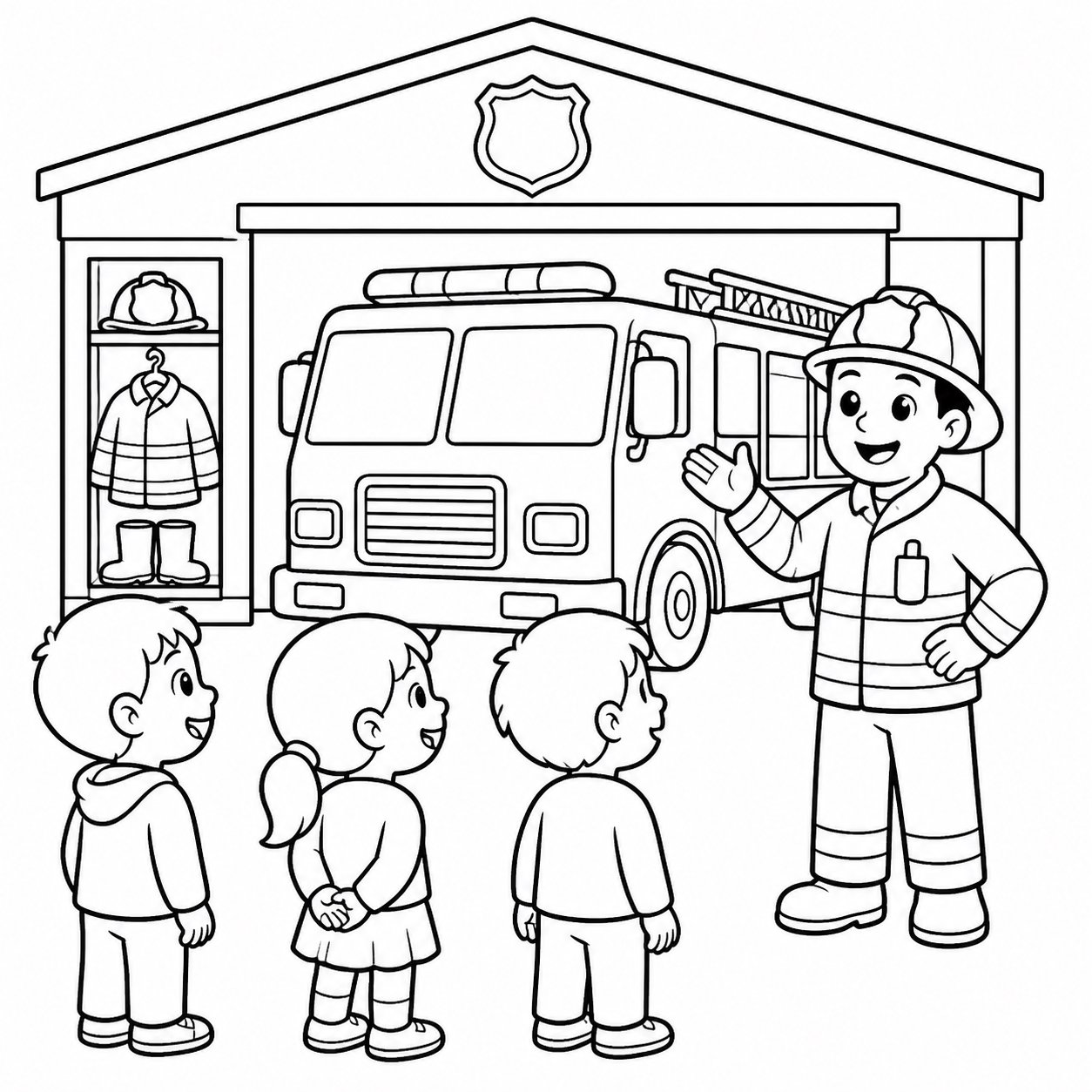 Los niños visitan una estación de bomberos