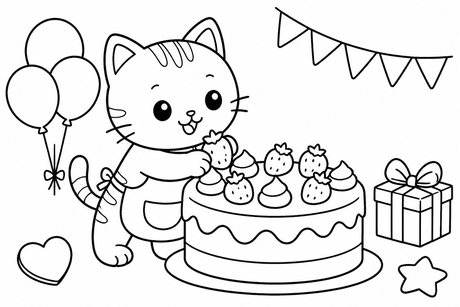 아기 고양이가 생일 케이크를 꾸며요