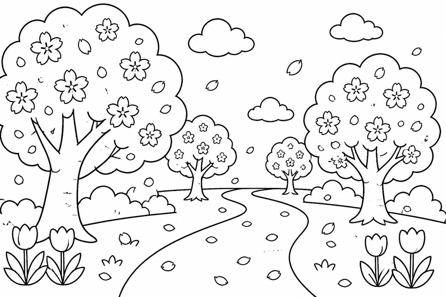 春の桜並木の小道
