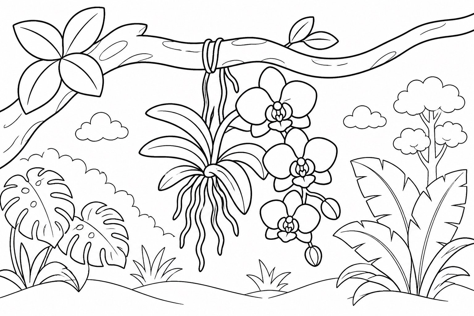 Orchidee hängt an einem Ast