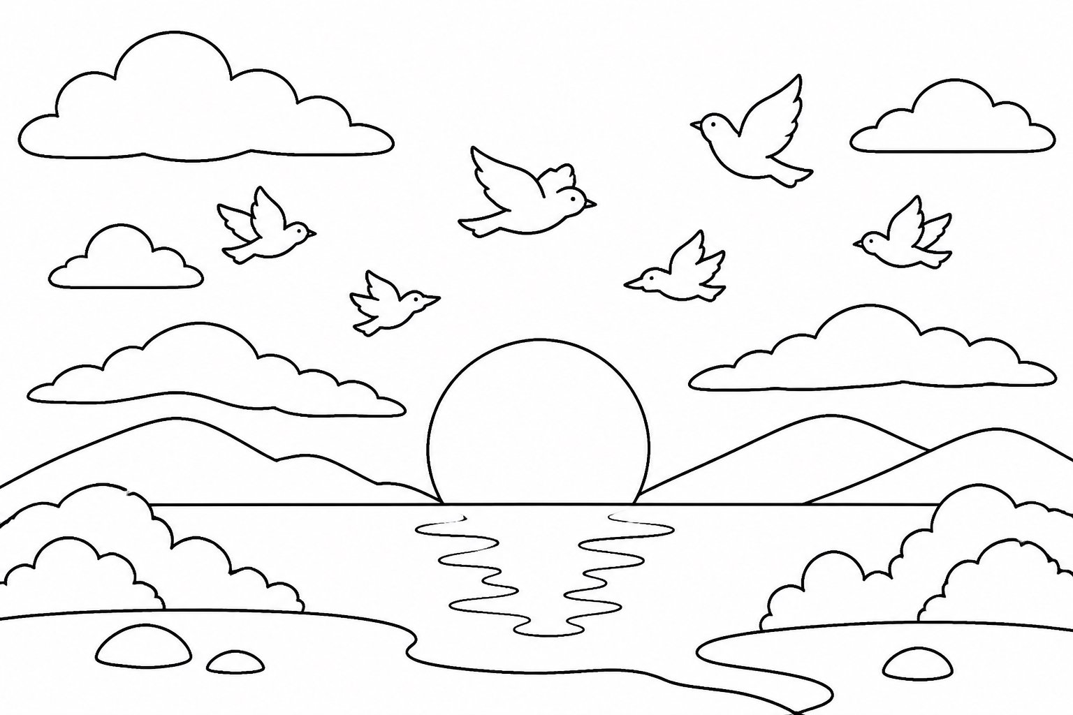 Bandada de aves junto al resplandor del atardecer
