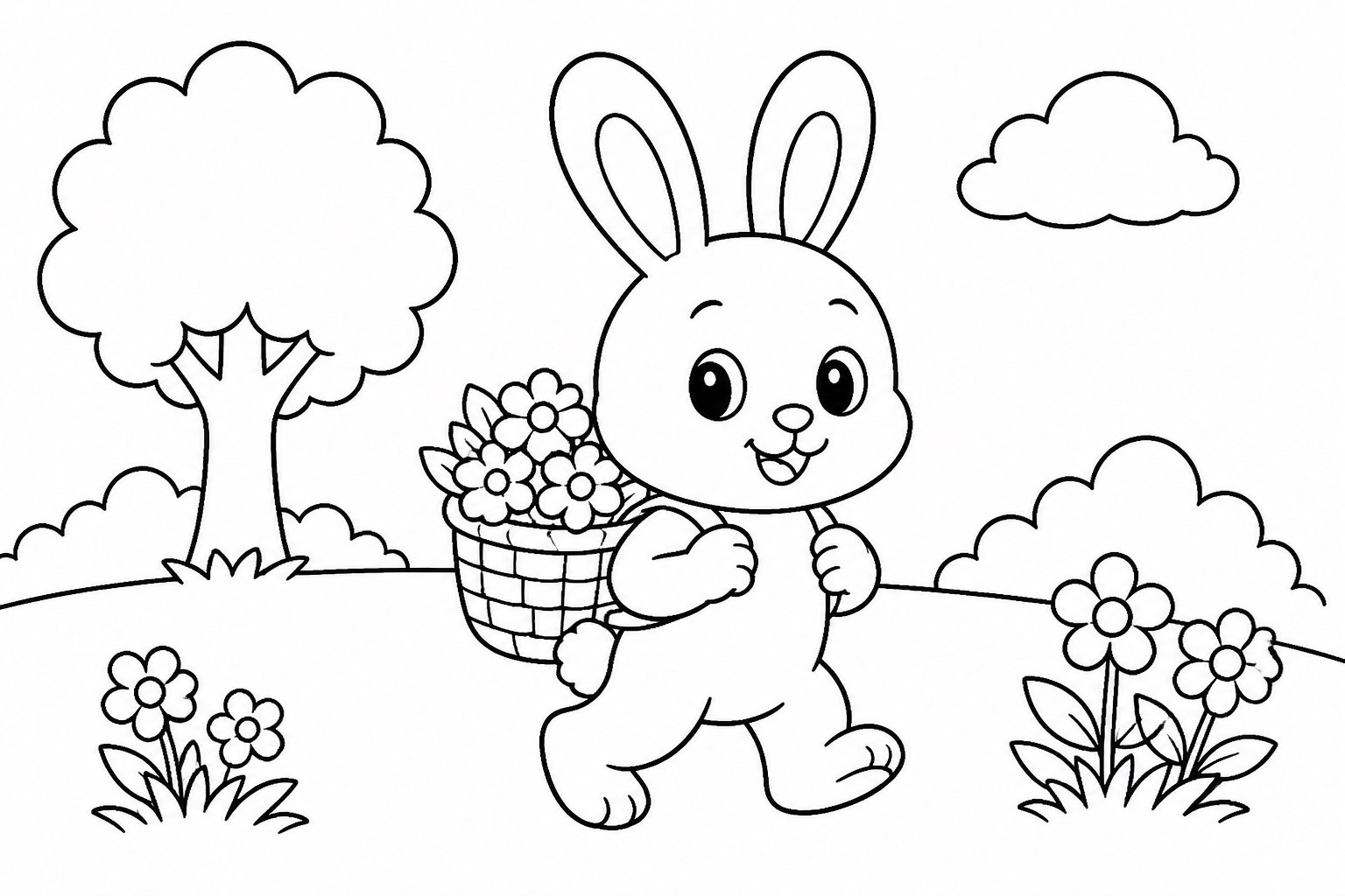 Lapin portant un petit panier de fleurs