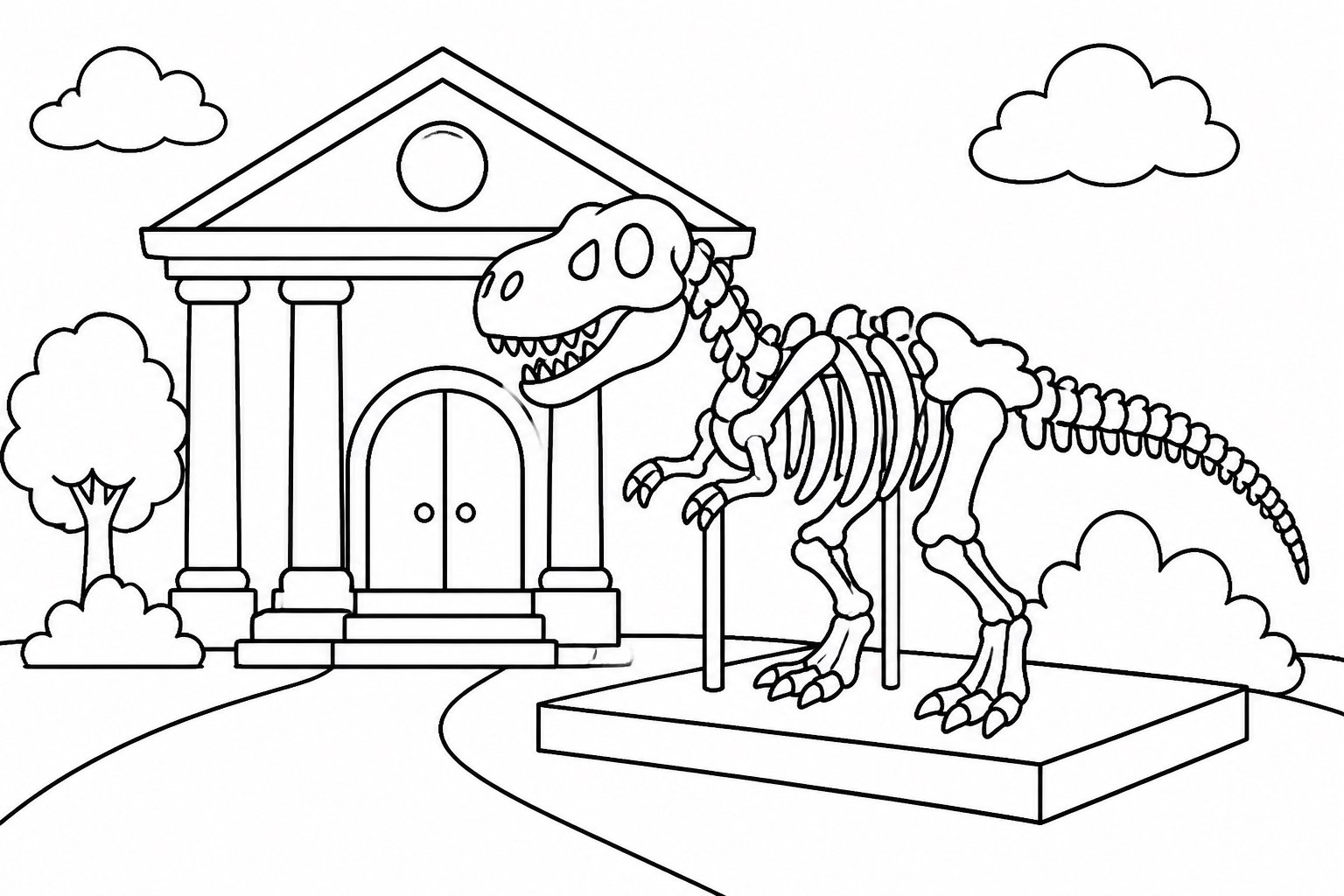 Dinosaurierskelett vor einem Museum