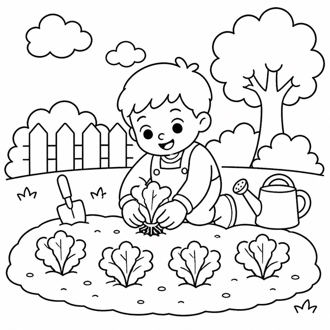 レタスを植える子ども