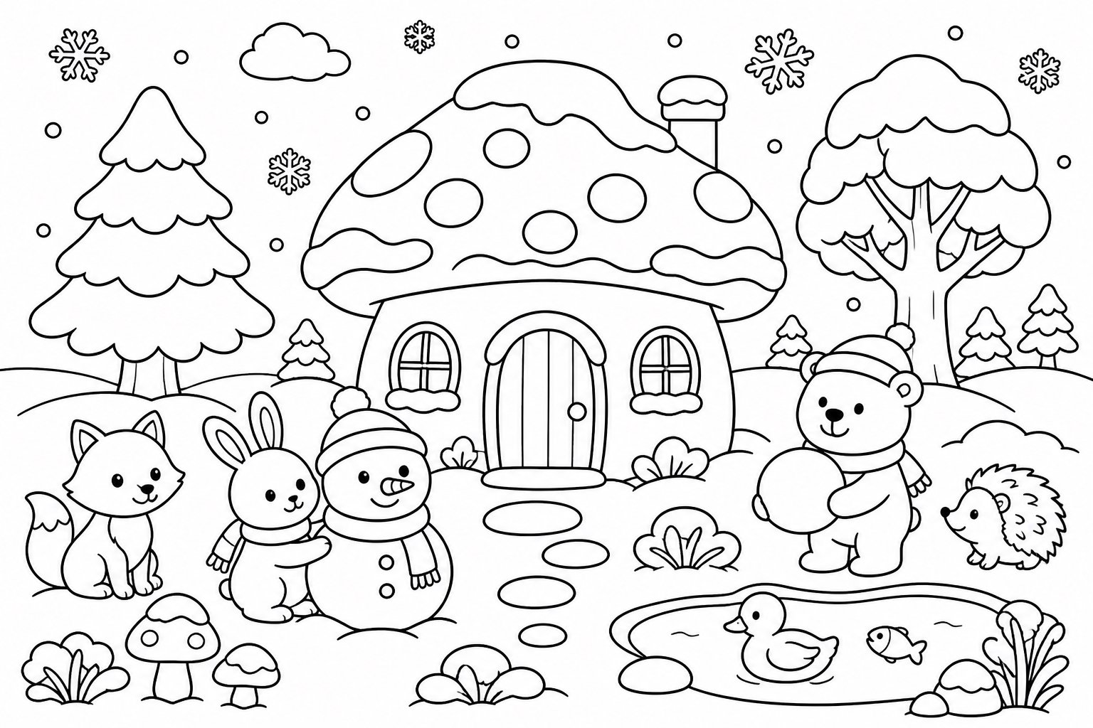 Maison-champignon enneigée