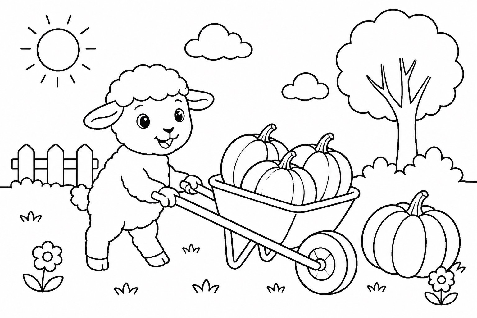 Agneau aidant à transporter des citrouilles