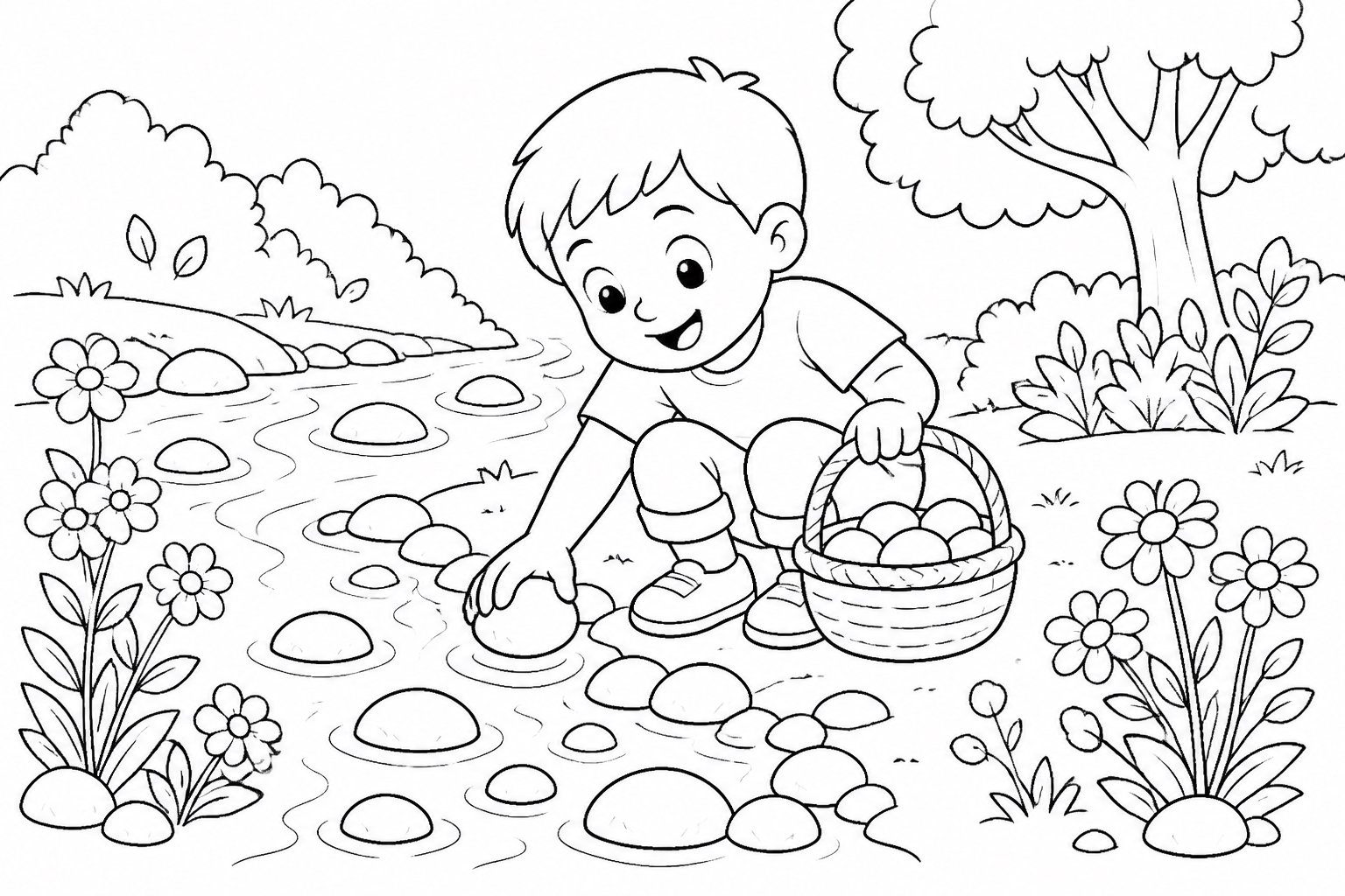 きれいな石を集める子ども