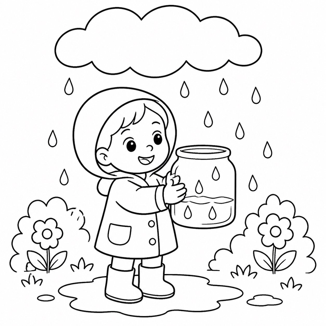 Niños recogiendo gotas de lluvia
