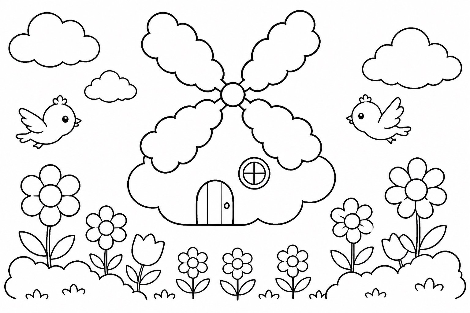 Le moulin à vent nuage flotte dans le ciel