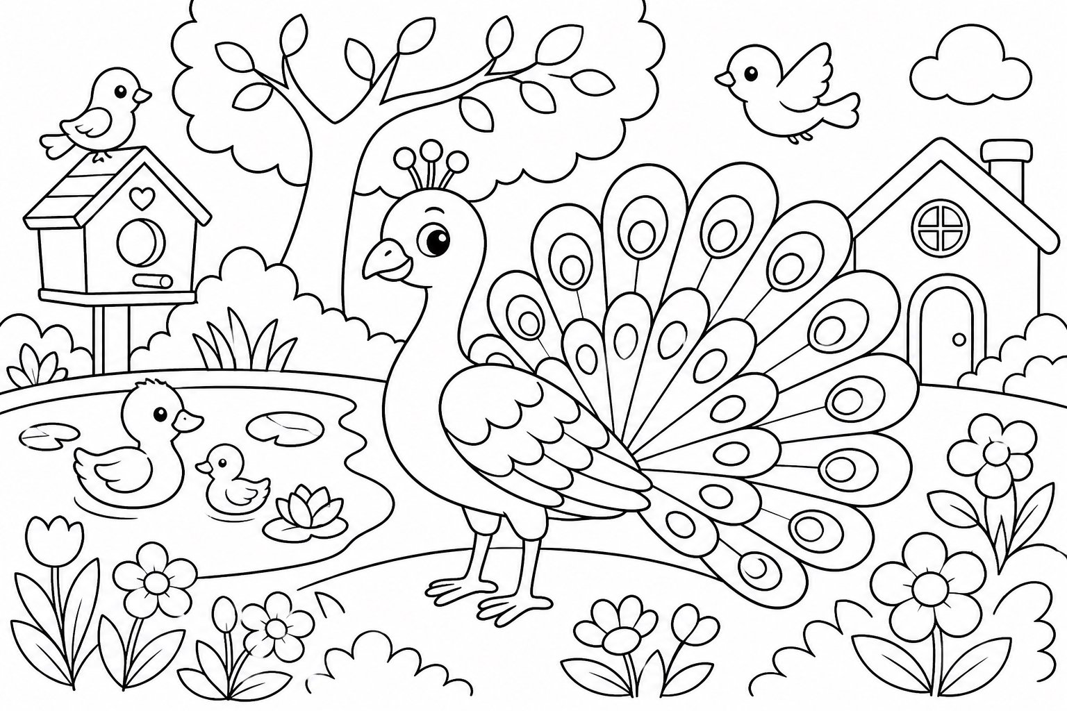 Pfau steht im Garten