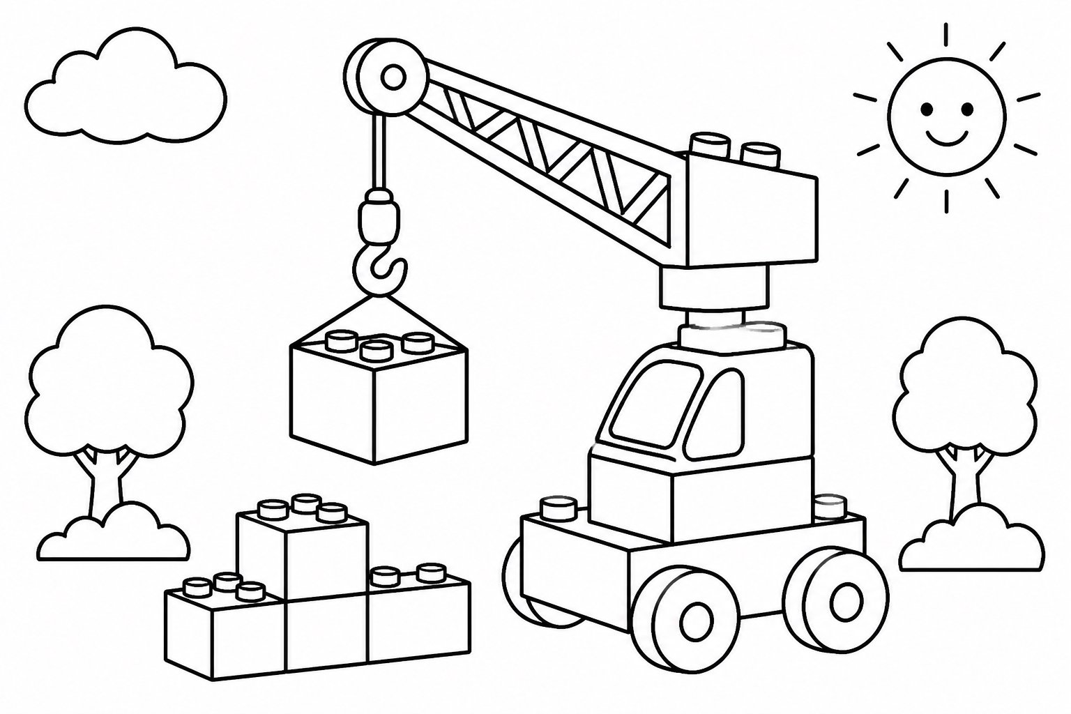 Grue en blocs soulevant des blocs