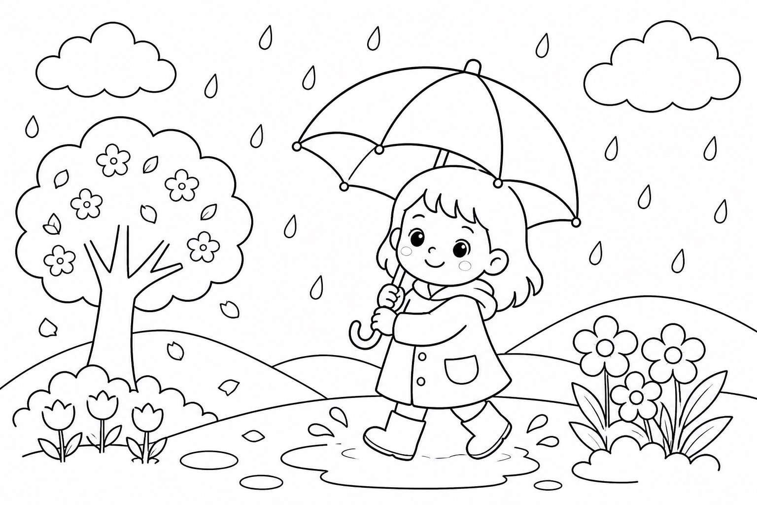 Pequeño paraguas bajo la lluvia primaveral