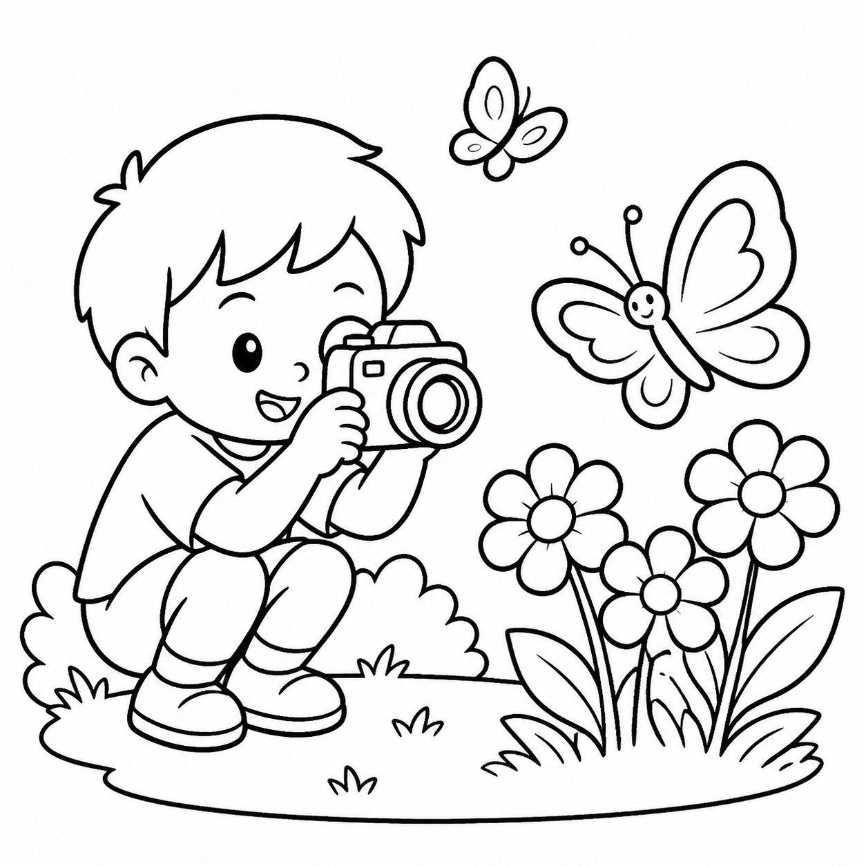 أطفال يصورون الفراشات