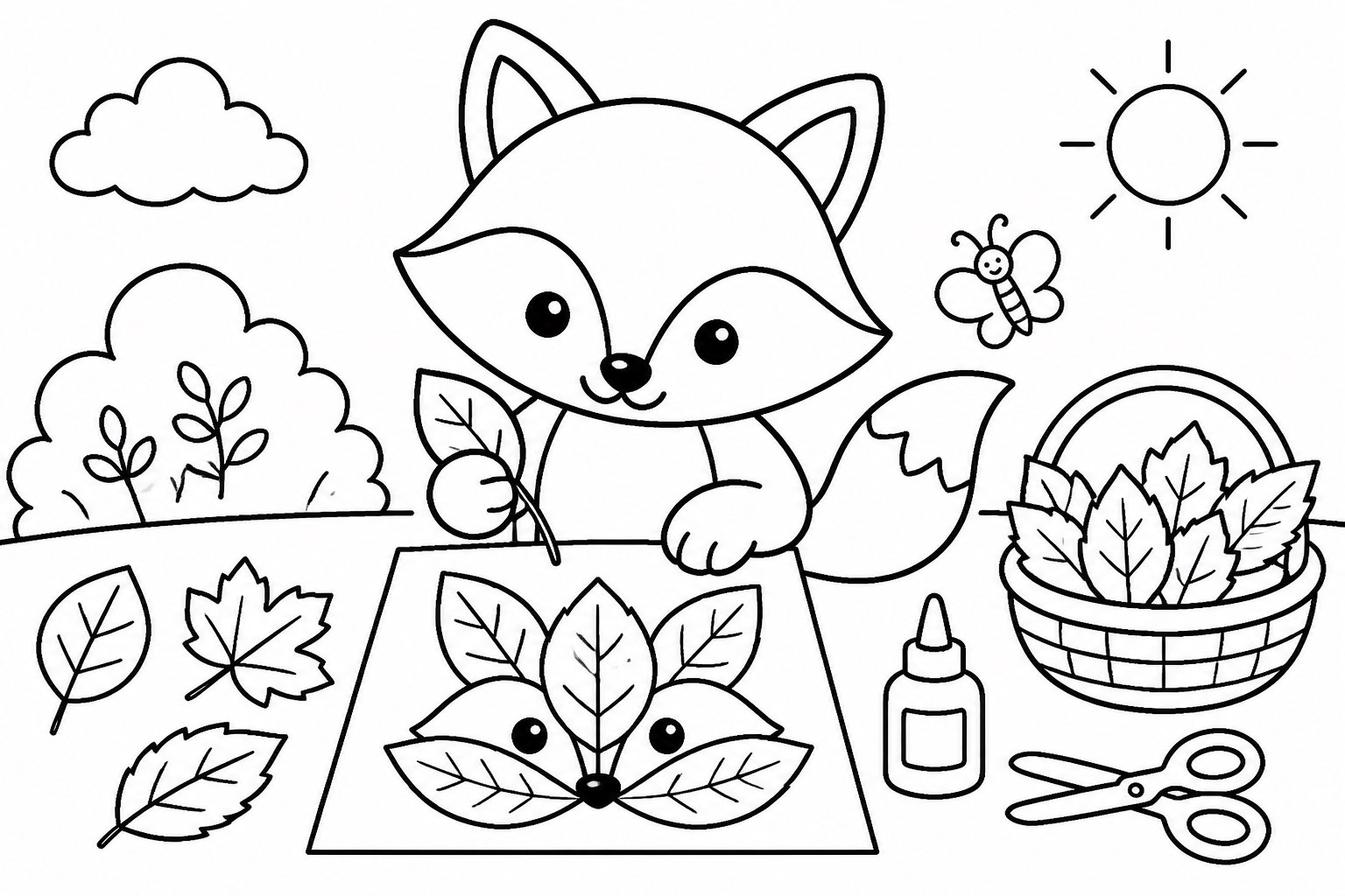 狐狸拼树叶画