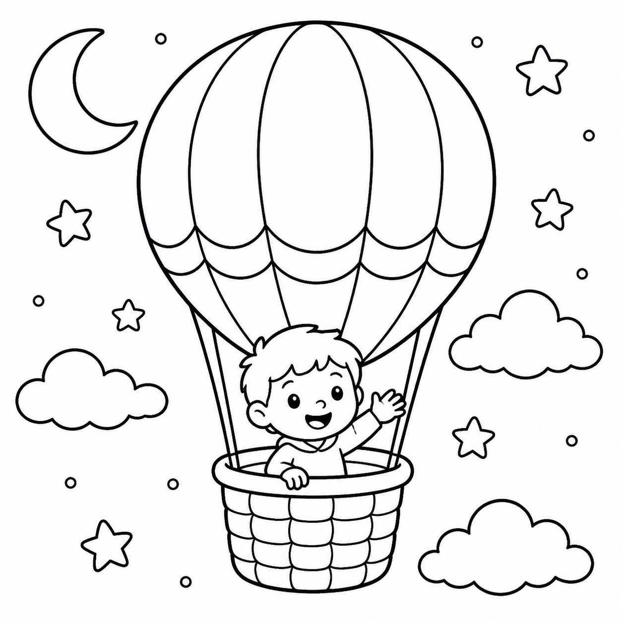 Globo aerostático en el cielo nocturno
