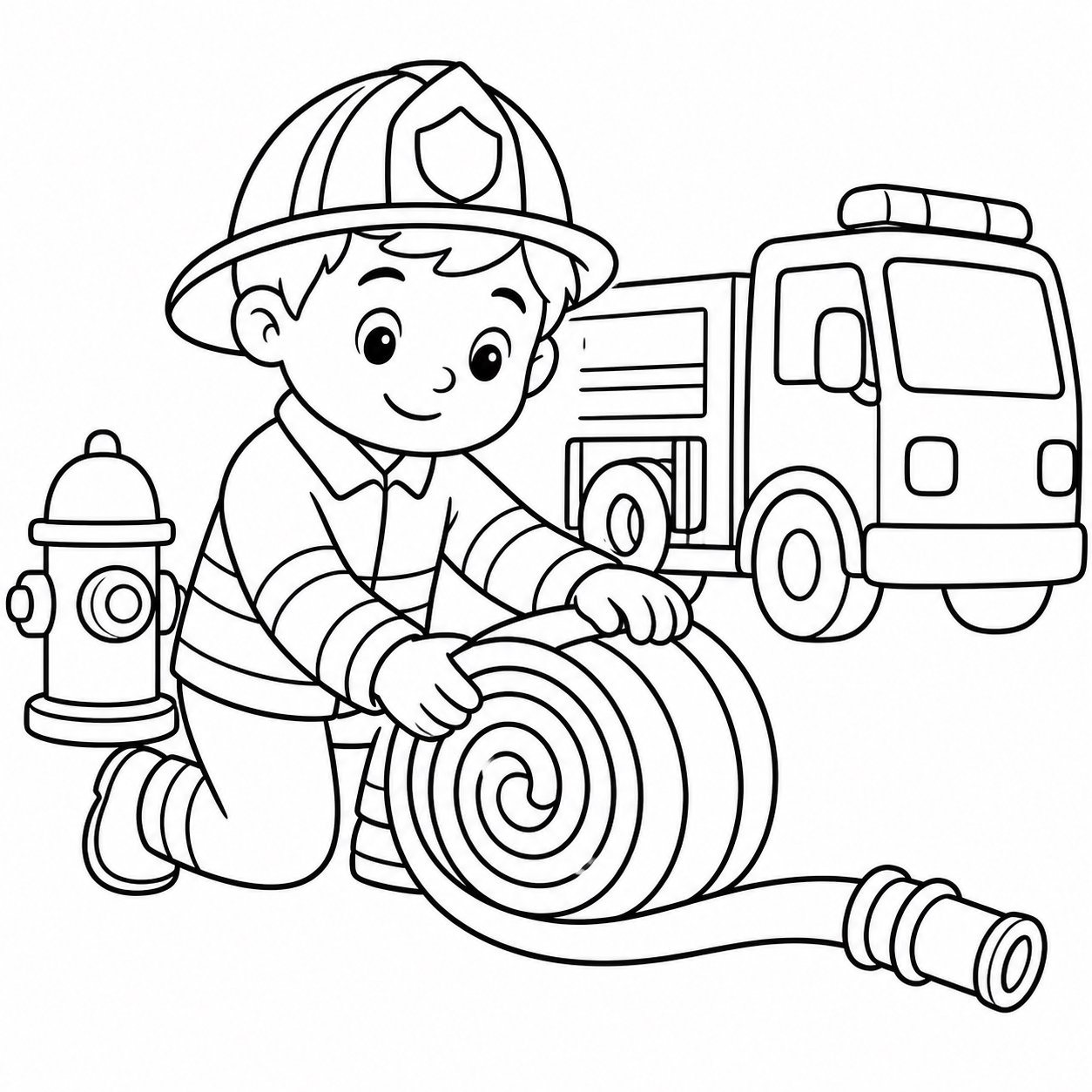 Bombero ordenando las mangueras