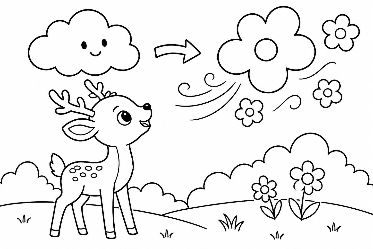 O cervinho vê as nuvens se transformarem em flores