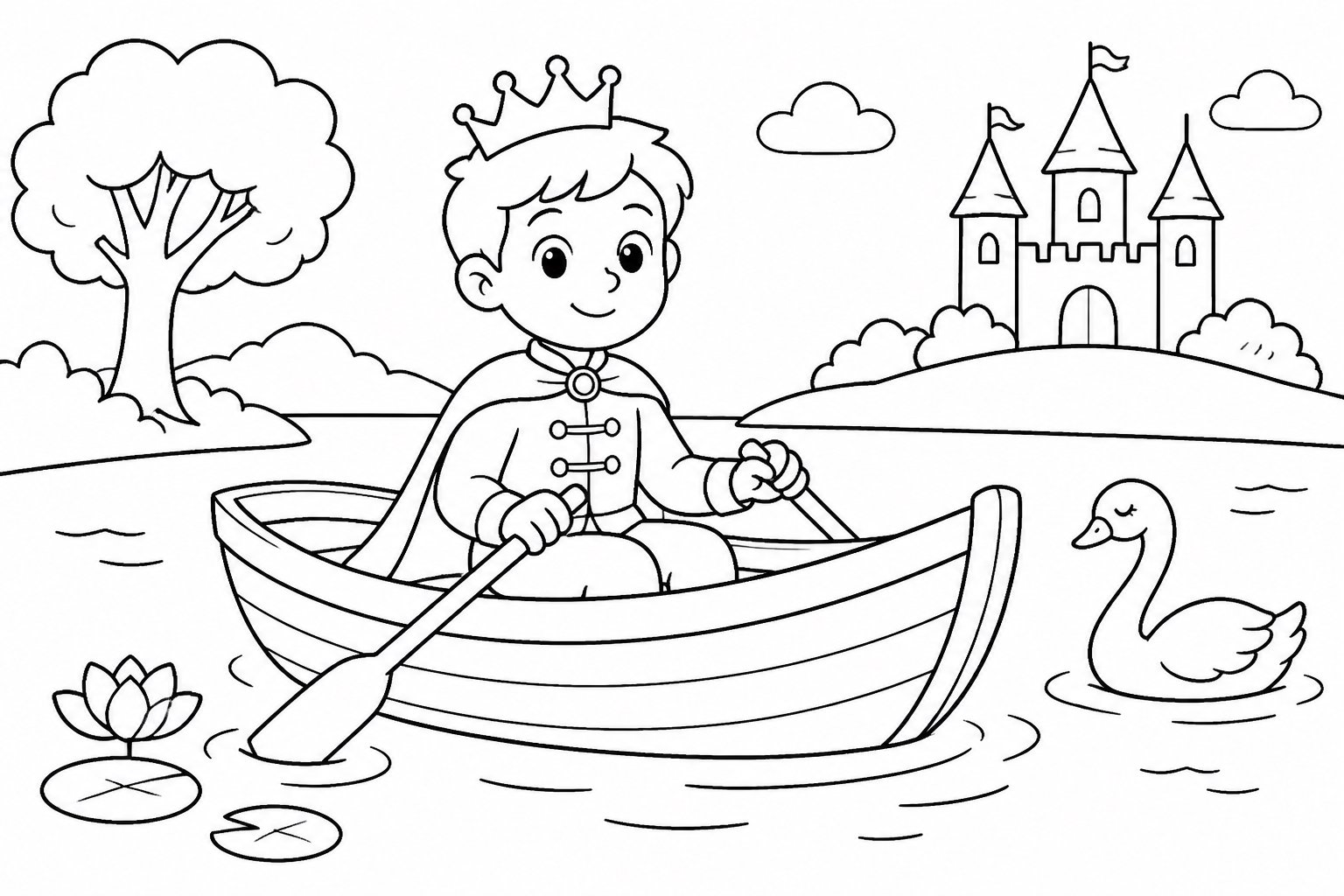 Prince faisant de la barque au bord du lac