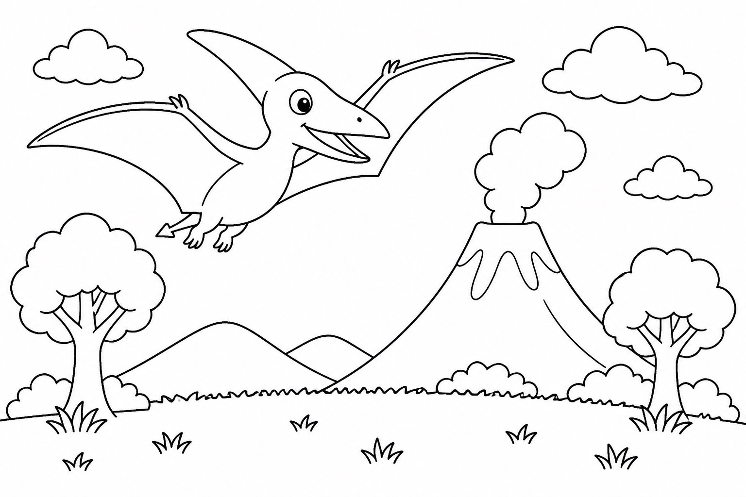 Ptérosaure volant au-dessus de nuages volcaniques