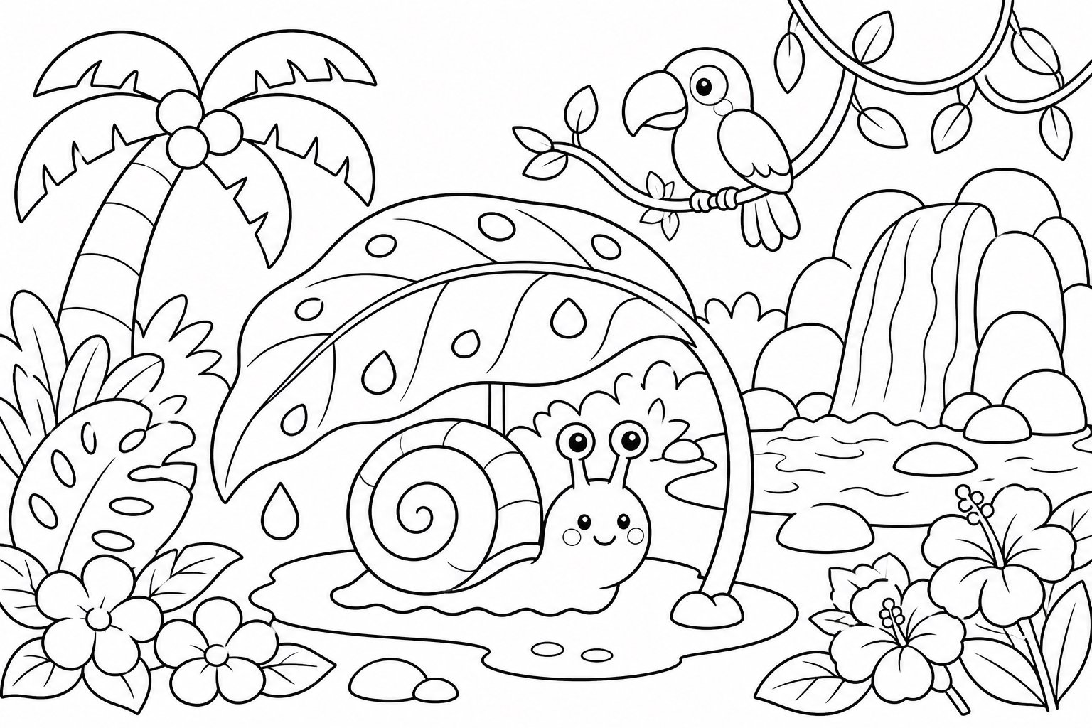 Escargot caché sous un grand parapluie de feuilles