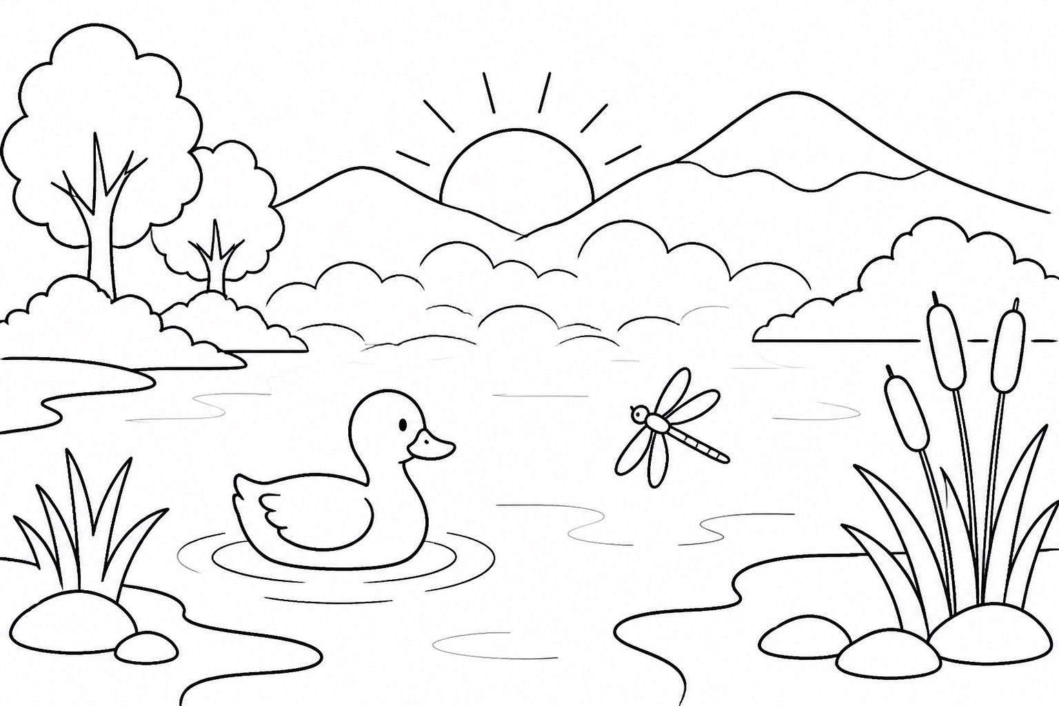 Pequeno lago na neblina da manhã