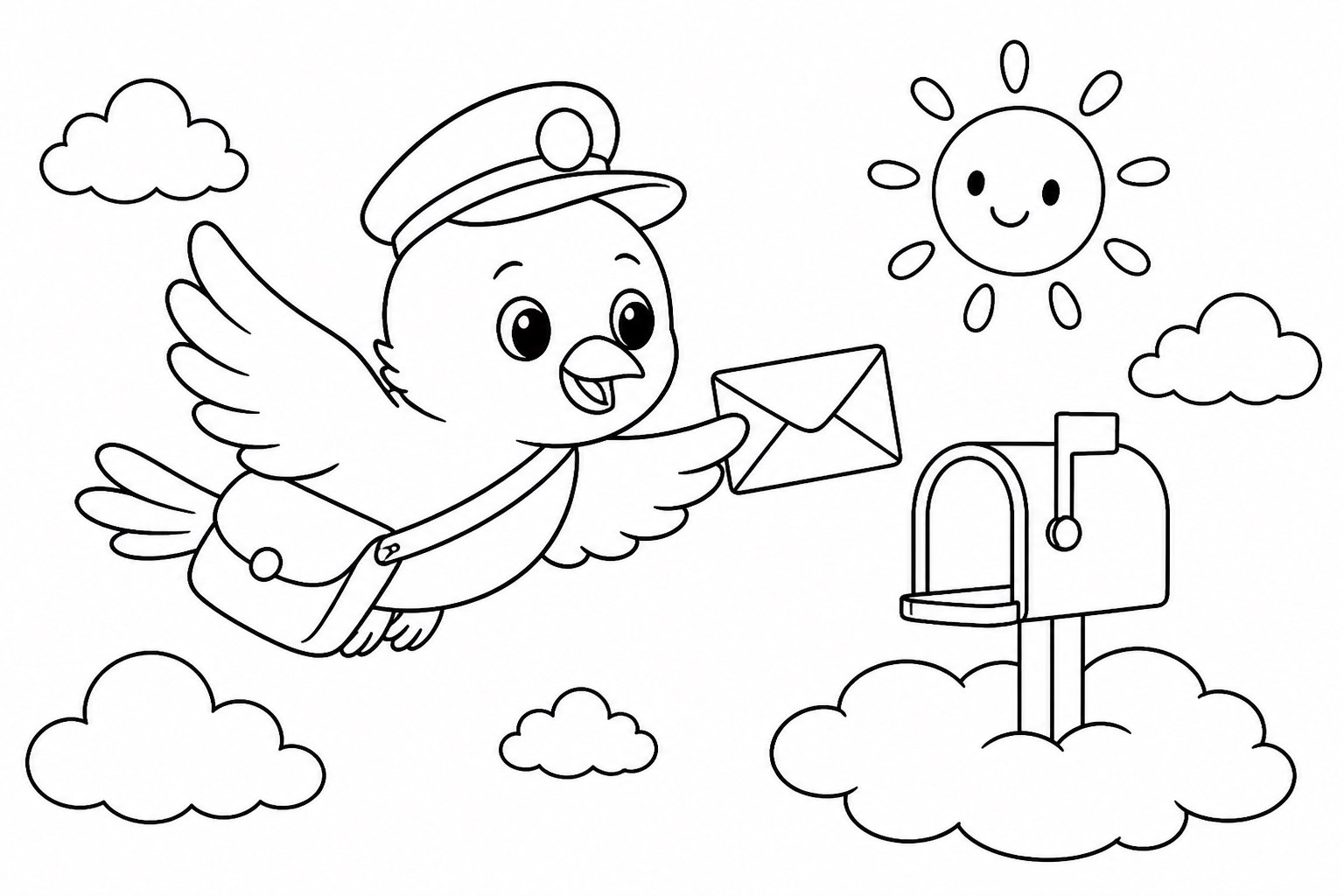 Der kleine Vogelbriefträger in den Wolken