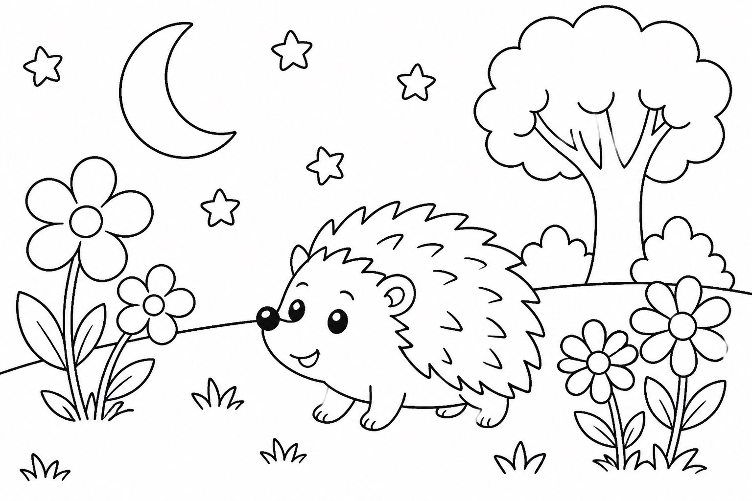 Kleiner Igel in einem nächtlichen Garten